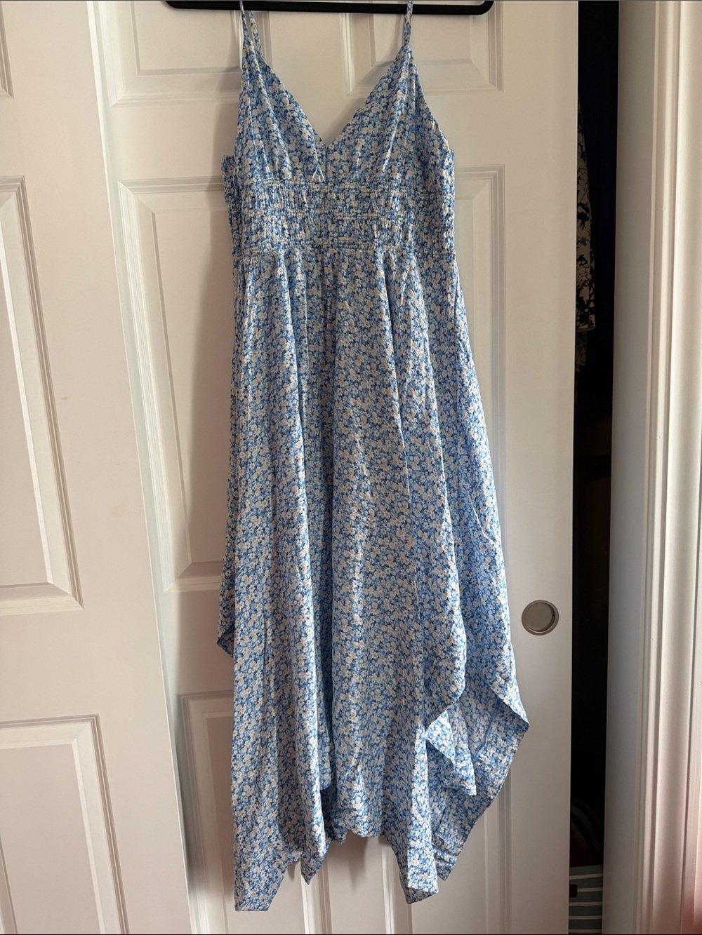 Blu Pepper Blue Floral Asymmetrical Midi Dress
